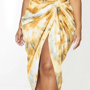 Tie Dye Draped Satin Skirt